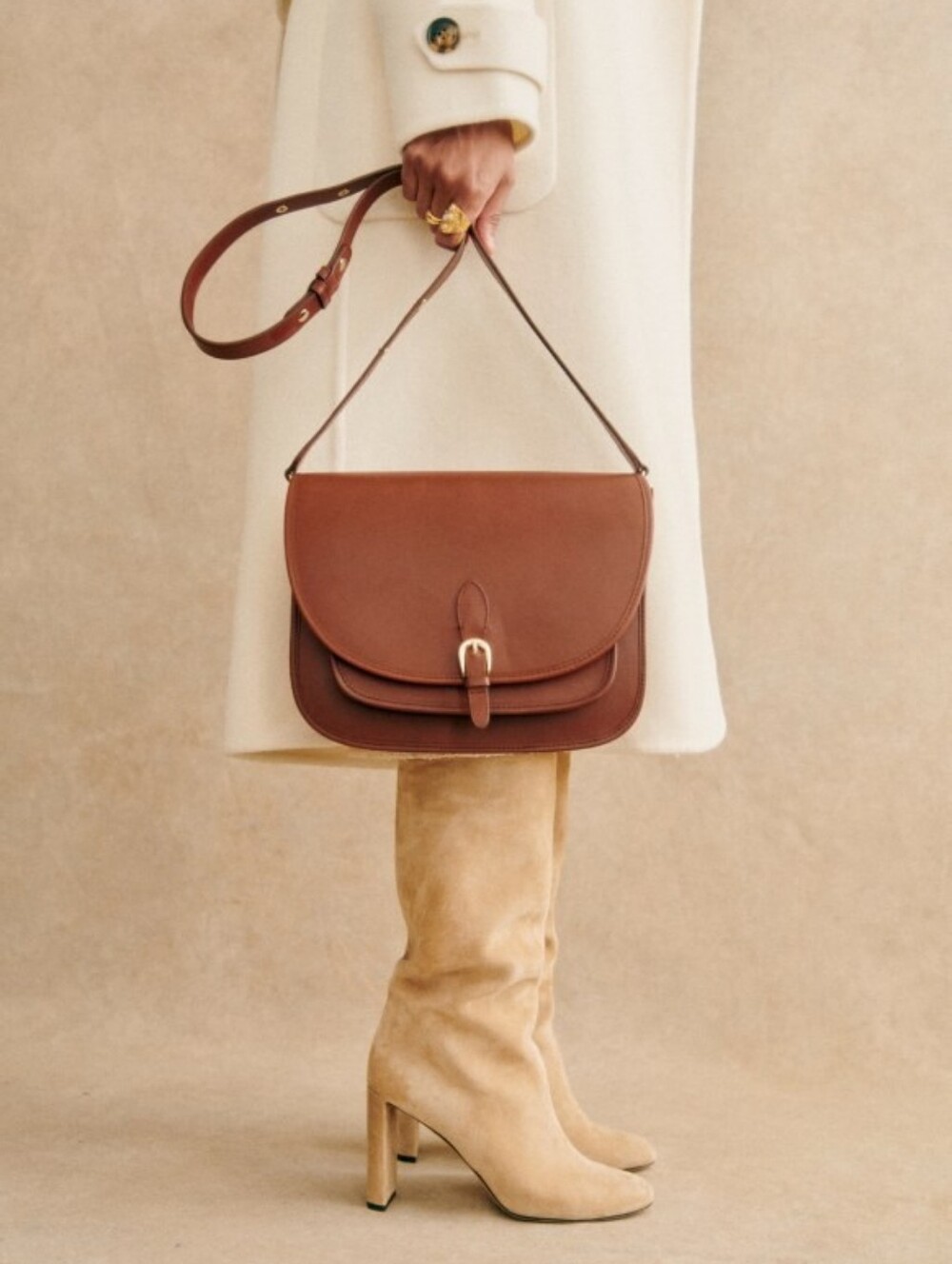 [Sezane] Large/Grand Leather Romeo Bag In Natural Heritage